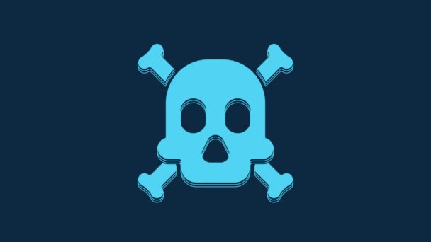 Blue Bones Skull Sign Toxicity Warning Icon Isolated Blue Background — Stock Video