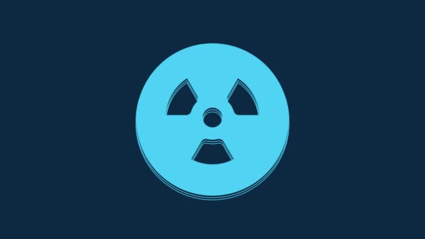 蓝色的放射性图标隔离在蓝色的背景上 放射性有毒符号 辐射危险信号 4K视频运动图形动画 — 图库视频影像