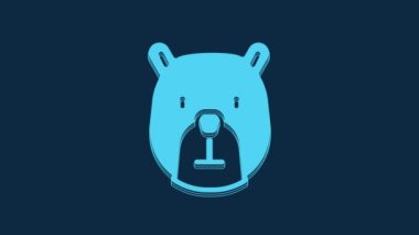 Blue Bear head icon isolated on blue background. 4K Video motion graphic animation.