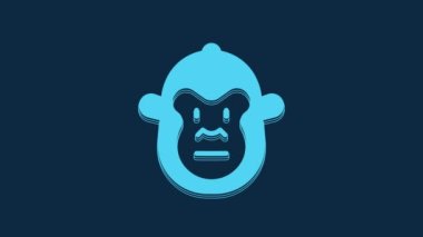 Blue Monkey icon isolated on blue background. Animal symbol. 4K Video motion graphic animation.