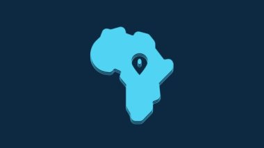 Mavi Afrika Haritası simgesi mavi arkaplanda izole edildi. 4K Video hareketli grafik canlandırması.