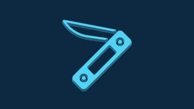 Blue Swiss army knife icon isolated on blue background. Multi-tool, multipurpose penknife. Multifunctional tool. 4K Video motion graphic animation.