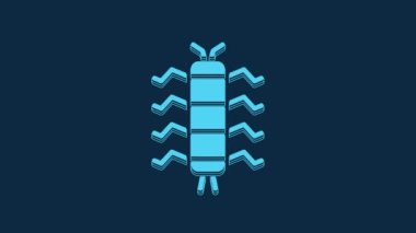 Mavi Kırkayak böcek simgesi mavi arkaplanda izole edildi. 4K Video hareketli grafik canlandırması.