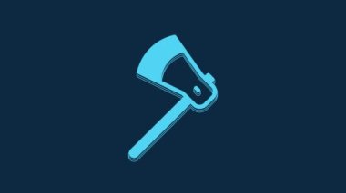 Blue Wooden axe icon isolated on blue background. Lumberjack axe. 4K Video motion graphic animation.