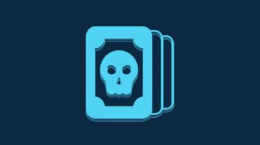 Mavi Tarot kartı simgesi mavi arkaplanda izole edildi. Sihirli tarot kartları seti. 4K Video hareketli grafik canlandırması.