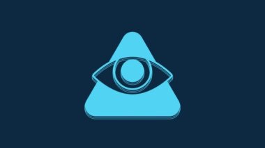 Blue Masons symbol All-seeing eye of God icon isolated on blue background. The eye of Providence in the triangle. 4K Video motion graphic animation.