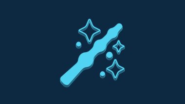 Mavi sihirli değnek ikonu mavi arkaplanda izole edildi. Yıldız şeklinde sihirli aksesuar. Sihirli güç. Mutlu Cadılar Bayramı Partisi. 4K Video hareketli grafik canlandırması.