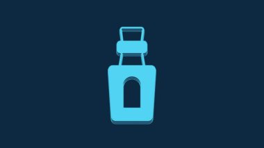 Blue Bottle with potion icon isolated on blue background. Flask with magic potion. Happy Halloween party. 4K Video motion graphic animation.