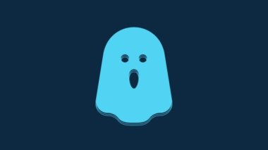 Blue Ghost icon isolated on blue background. Happy Halloween party. 4K Video motion graphic animation.