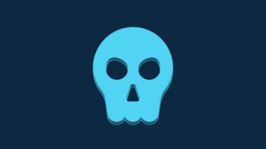 Blue Skull icon isolated on blue background. Happy Halloween party. 4K Video motion graphic animation.