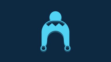 Blue Winter hat icon isolated on blue background. 4K Video motion graphic animation.