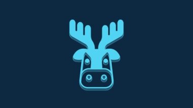 Blue Deer head with antlers icon isolated on blue background. 4K Video motion graphic animation.