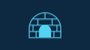 Mavi Igloo buz evi ikonu mavi arka planda izole edildi. Kar evi, Eskimo kubbesi şeklindeki baraka, bloklardan yapılmış. 4K Video hareketli grafik canlandırması.