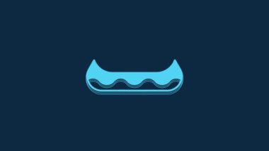 Blue Kayak and paddle icon isolated on blue background. Kayak and canoe for fishing and tourism. Outdoor activities. 4K Video motion graphic animation.