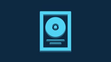 Mavi arkaplanda, çerçeve simgesinde mavi CD disk ödülü izole edildi. Modern tören. En çok satan. Müzik kupası. 4K Video hareketli grafik canlandırması.