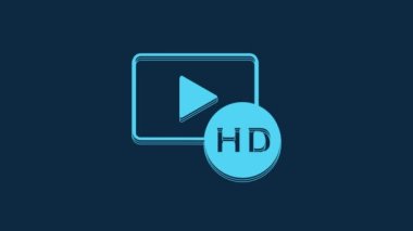 Mavi HD film, bant, çerçeve simgesi mavi arkaplanda izole edilmiş. 4K Video hareketli grafik canlandırması.