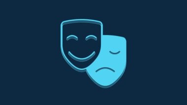 Blue Comedy and tragedy theatrical masks icon isolated on blue background. 4K Video motion graphic animation.
