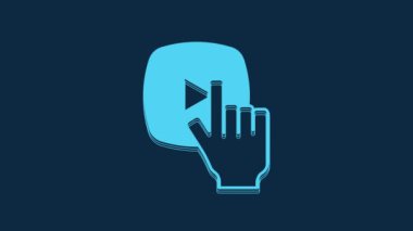 Blue Online play video icon isolated on blue background. Film strip with play sign. 4K Video motion graphic animation.