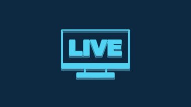 Blue Live streaming online videogame play icon isolated on blue background. 4K Video motion graphic animation.