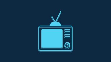 Blue Retro tv icon isolated on blue background. Television sign. 4K Video motion graphic animation.