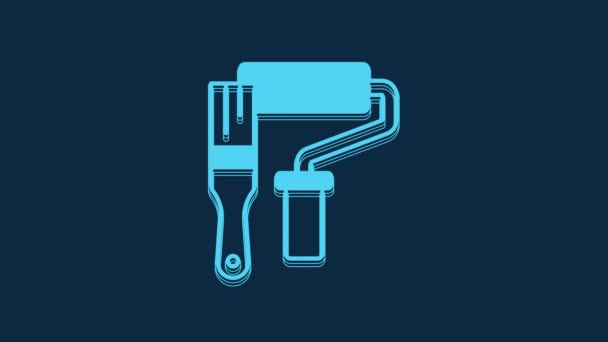 Blue Paint Roller Brush Icon Isolated Blue Background Video Motion — Vídeo de Stock