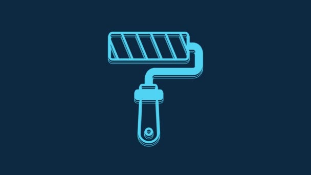 Blue Paint Roller Brush Icon Isolated Blue Background Video Motion — Wideo stockowe