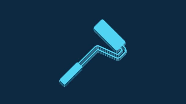Blue Paint Roller Brush Icon Isolated Blue Background Video Motion — Stock Video