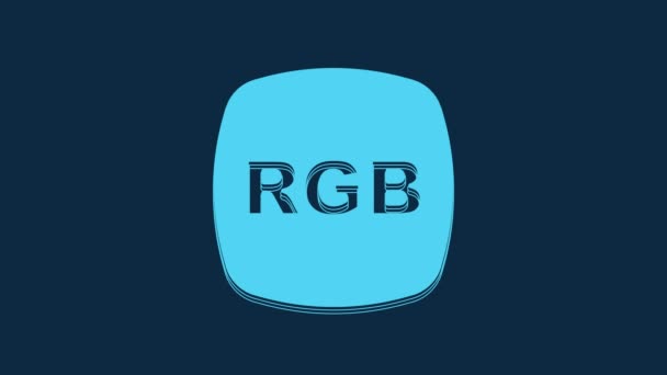 青の背景に隔離されたRgbとCmykの色の混合アイコンと青のスピーチバブル 4Kビデオモーショングラフィックアニメーション — ストック動画