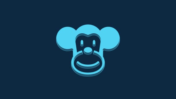 蓝色猴子图标隔离在蓝色背景 动物的象征4K视频运动图形动画 — 图库视频影像