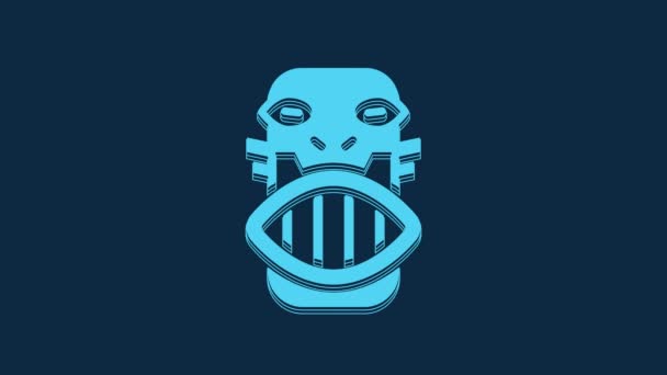 Blue Mexican Mayan Aztec Mask Icon Isolated Blue Background Video — Stock Video