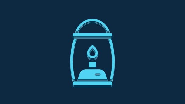 Icono Linterna Camping Azul Aislado Sobre Fondo Azul Animación Gráfica — Vídeo de stock