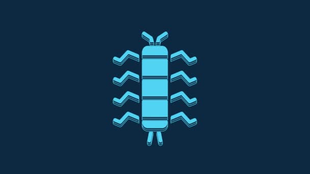 Blue Centipede Insect Icon Isolated Blue Background Video Motion Graphic — Stock Video