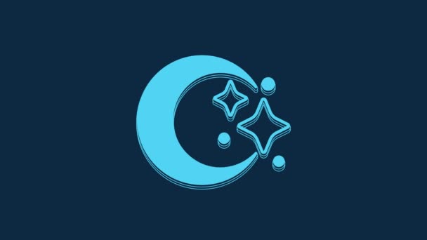 Icono Luna Azul Estrellas Aislado Sobre Fondo Azul Señal Noche — Vídeo de stock