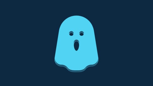 Blue Ghost Icon Isolated Blue Background Happy Halloween Party Video — Vídeo de stock