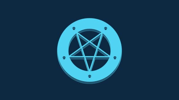 Blue Pentagram Circle Icon Isolated Blue Background Magic Occult Star — Vídeo de stock