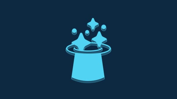 Icono Sombrero Azul Mágico Aislado Sobre Fondo Azul Truco Magia — Vídeo de stock