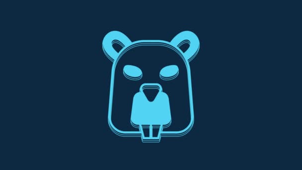 Blue Beaver Animal Icono Aislado Sobre Fondo Azul Animación Gráfica — Vídeo de stock