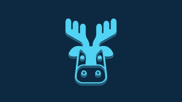 Blue Deer Head Antlers Icon Isolated Blue Background Video Motion — Video Stock