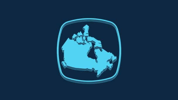 青いカナダの地図アイコンは青い背景に隔離されています 4Kビデオモーショングラフィックアニメーション — ストック動画