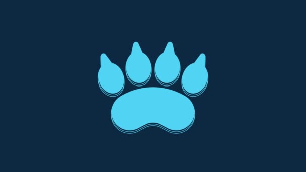 青の背景に隔離された青のクマの足跡アイコン 4Kビデオモーショングラフィックアニメーション — ストック動画