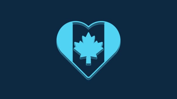 Corazón Azul Forma Icono Bandera Canadá Aislado Sobre Fondo Azul — Vídeo de stock