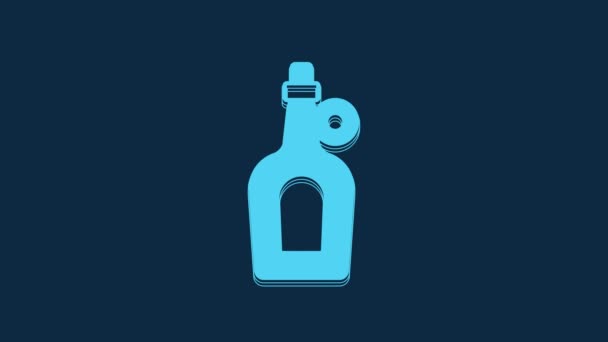 Bottiglia Blu Icona Sciroppo Acero Isolato Sfondo Blu Animazione Grafica — Video Stock