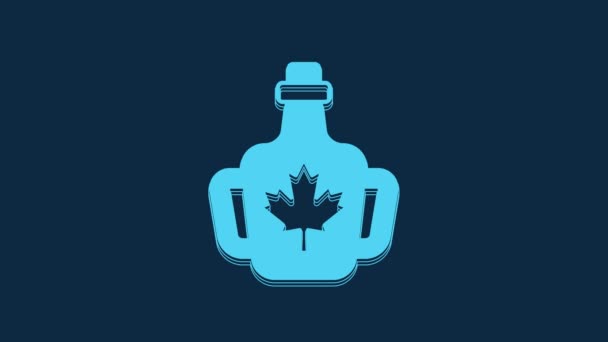 Bottiglia Blu Icona Sciroppo Acero Isolato Sfondo Blu Animazione Grafica — Video Stock