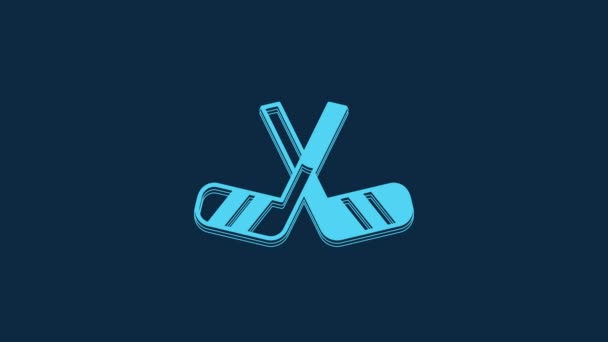 Blue Ice Hockey Sticks Icon Isolated Blue Background Video Motion — Stock Video
