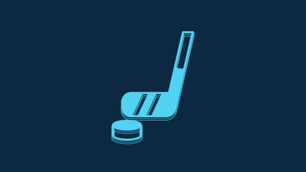 Голубой Хоккейная Клюшка Шайба Значок Изолированы Синем Фоне Видеографическая Анимация — стоковое видео