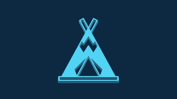 Blue Traditional Indian Teepee Wigwam Icon Isolated Blue Background Indian — Wideo stockowe