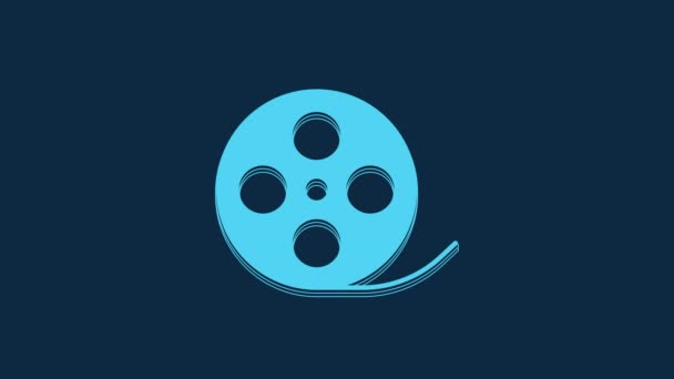 Blue Film Reel Icon Isolated Blue Background Video Motion Graphic — Vídeo de stock
