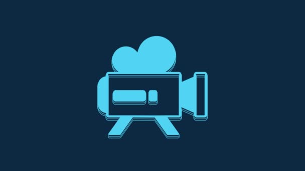 Blue Retro Cinema Camera Icon Isolated Blue Background Video Camera — Stockvideo