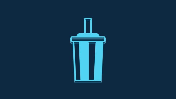 Blue Paper Glass Drinking Straw Water Icon Isolated Blue Background — 비디오