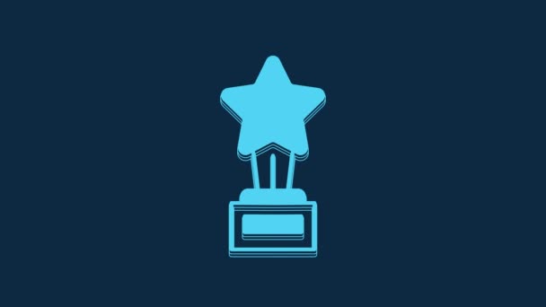 Blue Movie Trophy Icon Isolated Blue Background Academy Award Icon — Vídeo de stock